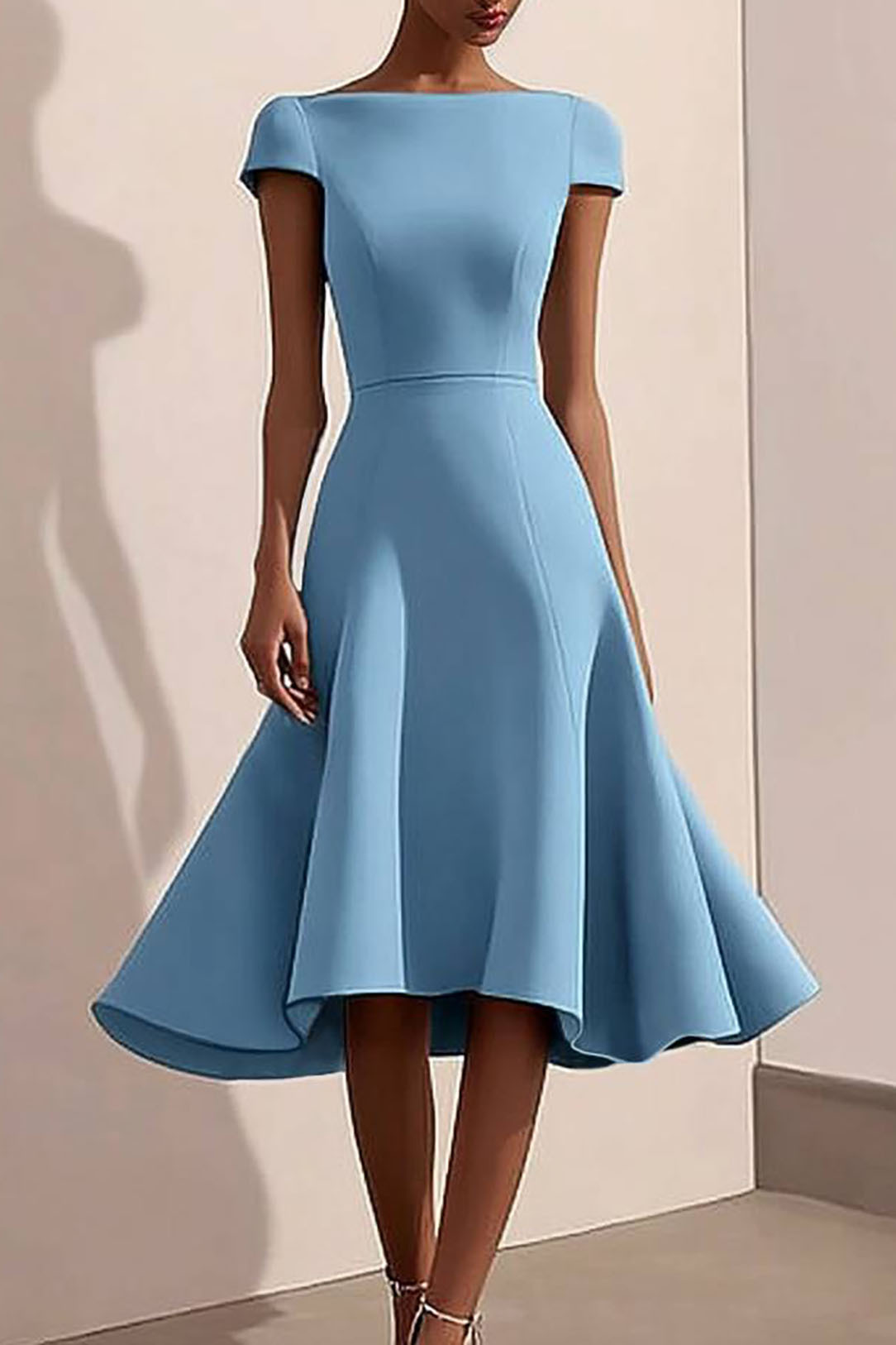 Semi-Formal Party Dress Off Shoulder Black and Blue Color Block Midi D