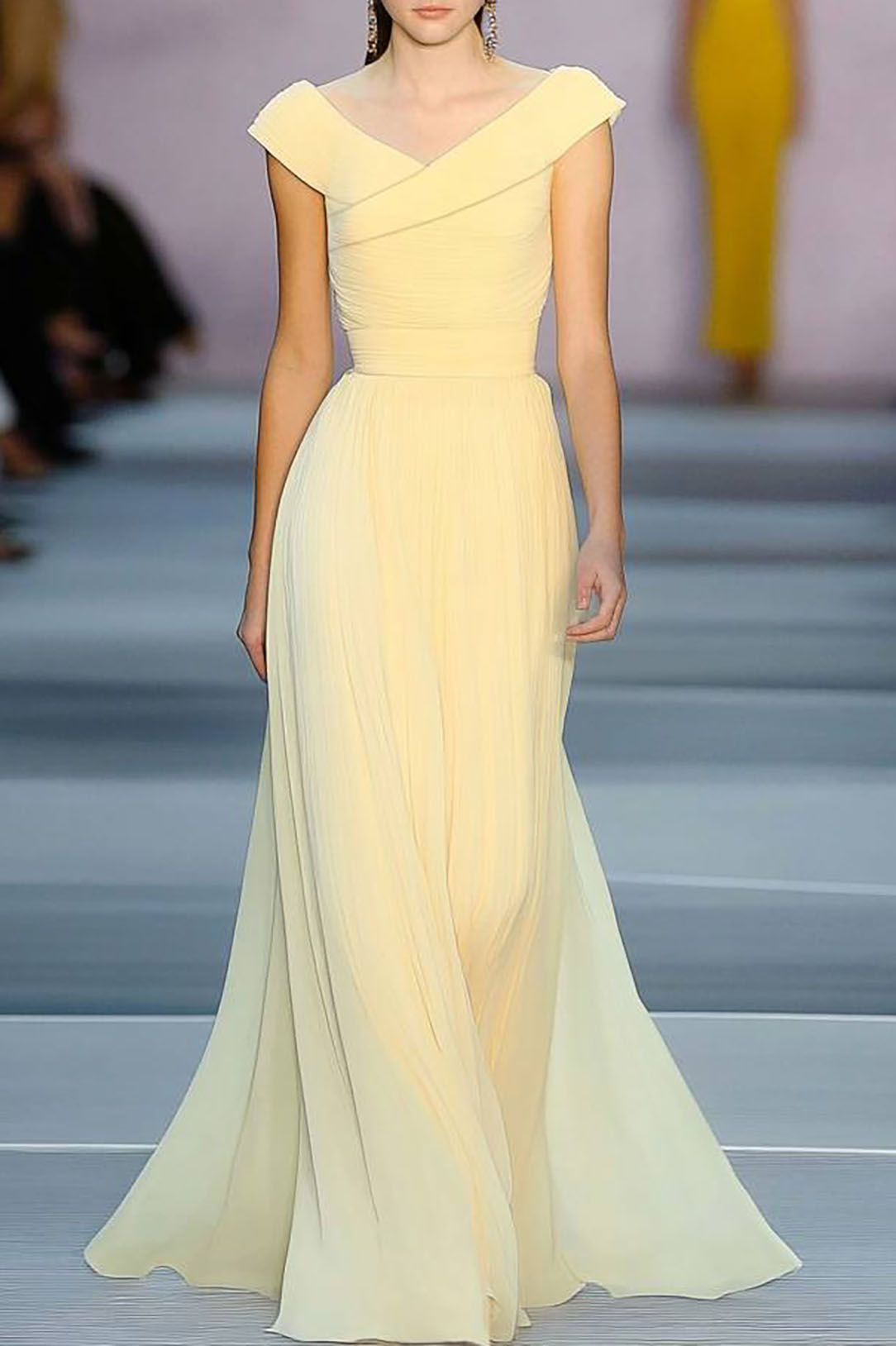 Formal Prom Dress Light Yellow Cross Neck Chiffon Floor-Length Dress