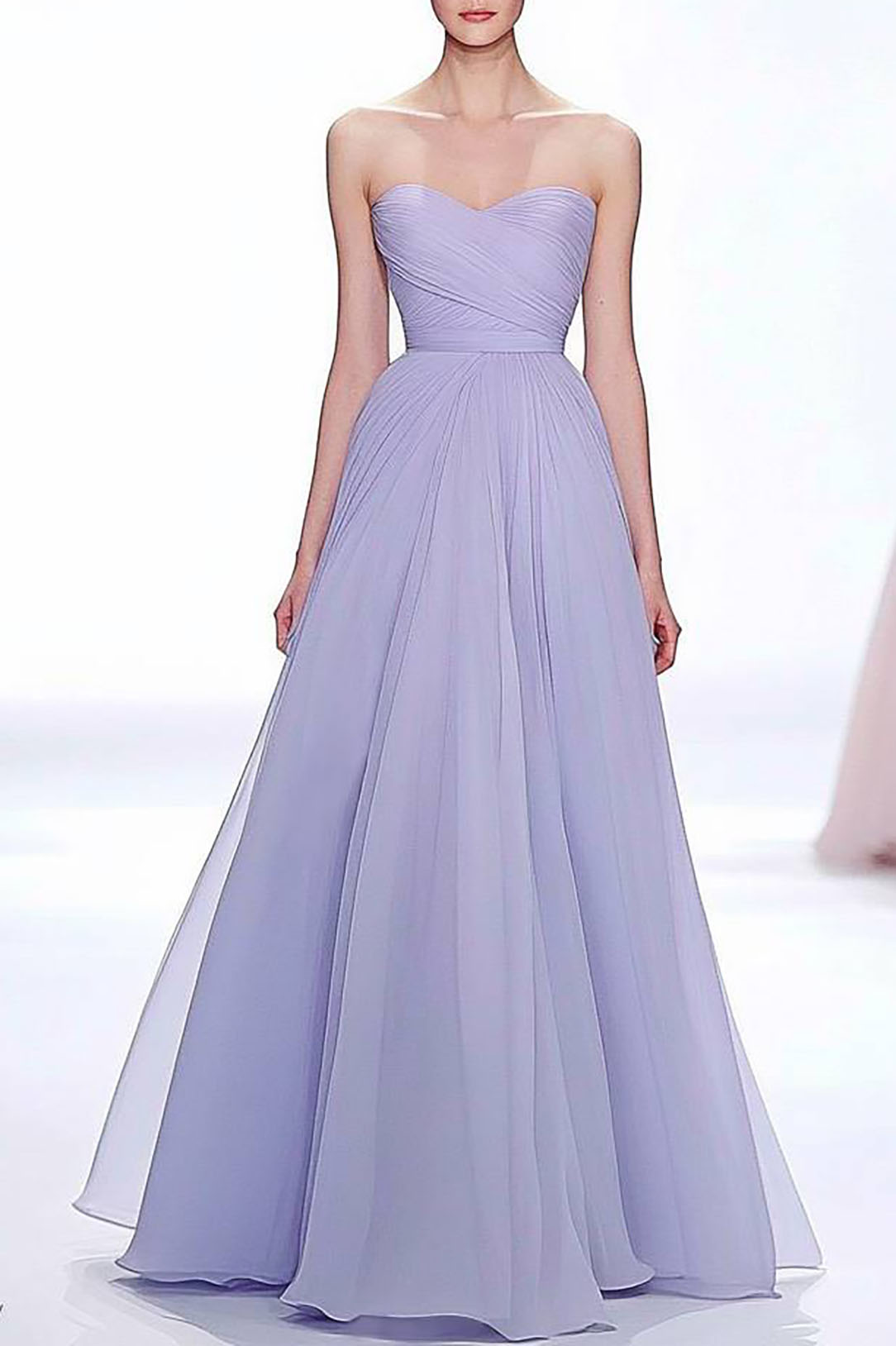 Elegant Prom Dress Strapless Light Purple Chiffon Floor-Length Dress