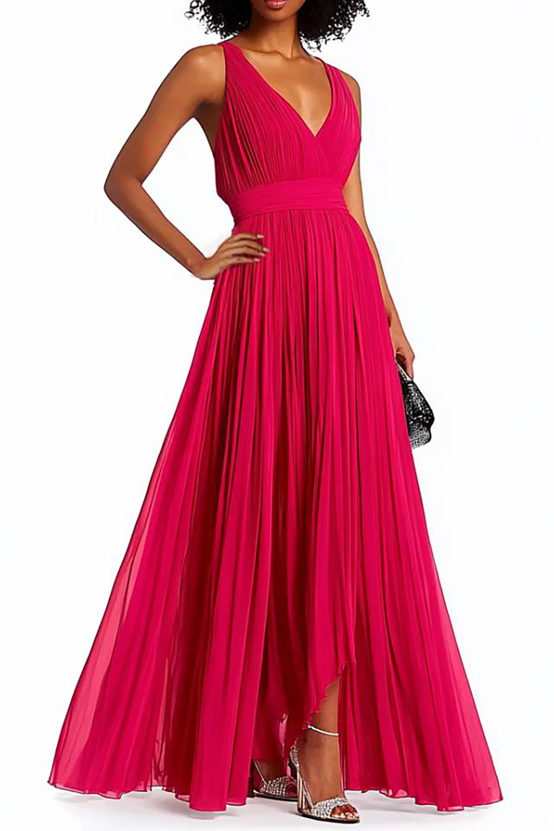 Cocktail Party Dress Rose Red Sleeveless V-Neck Maxi Dress