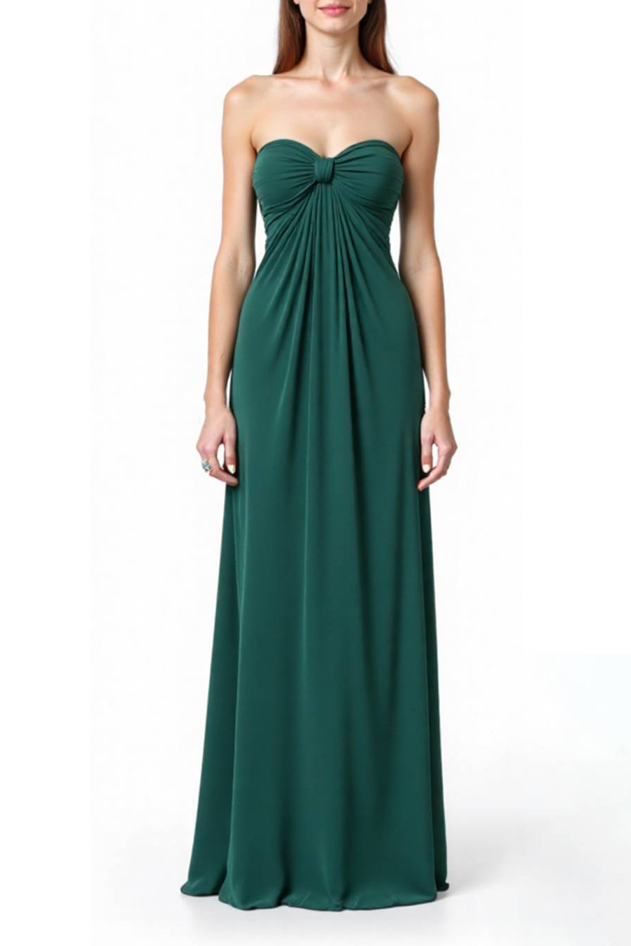 Formal Evening Strapless Dress Green Pleated Floor-Length Dress