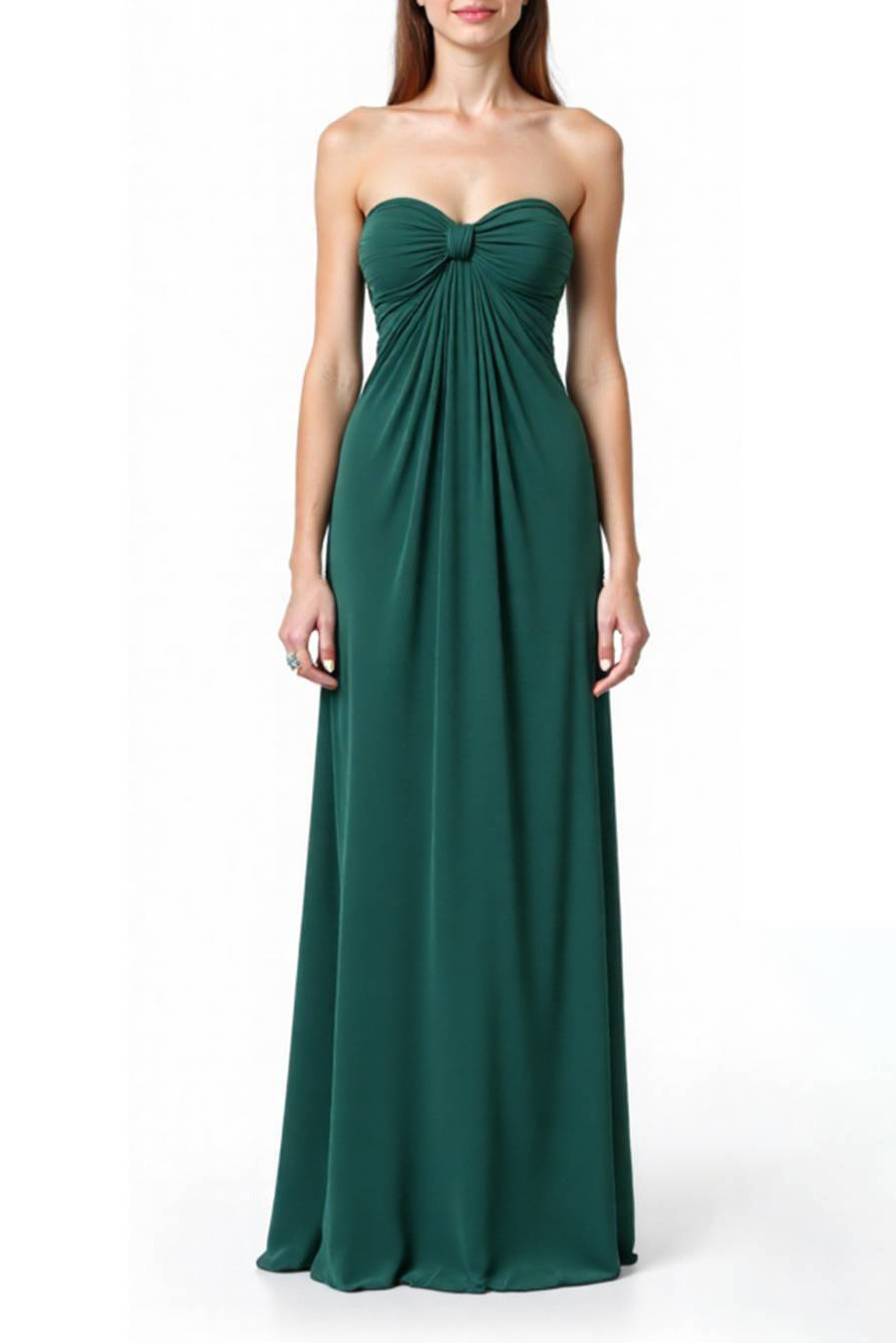 Formal Evening Strapless Dress Green Pleated Floor-Length Dress