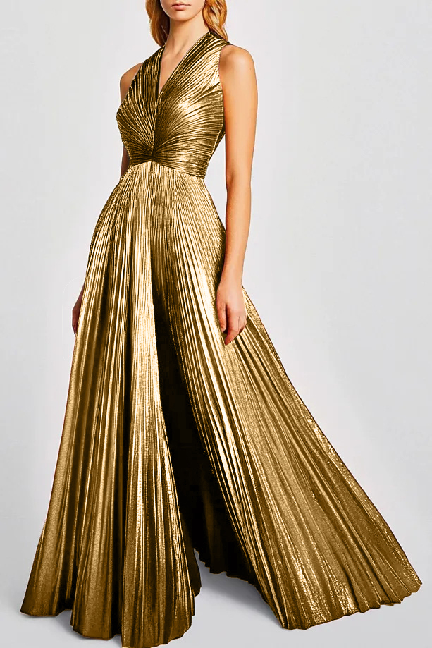 Daily Party Work Colorful Gradient Wrinkles Pleated Deep V Maxi Dress  