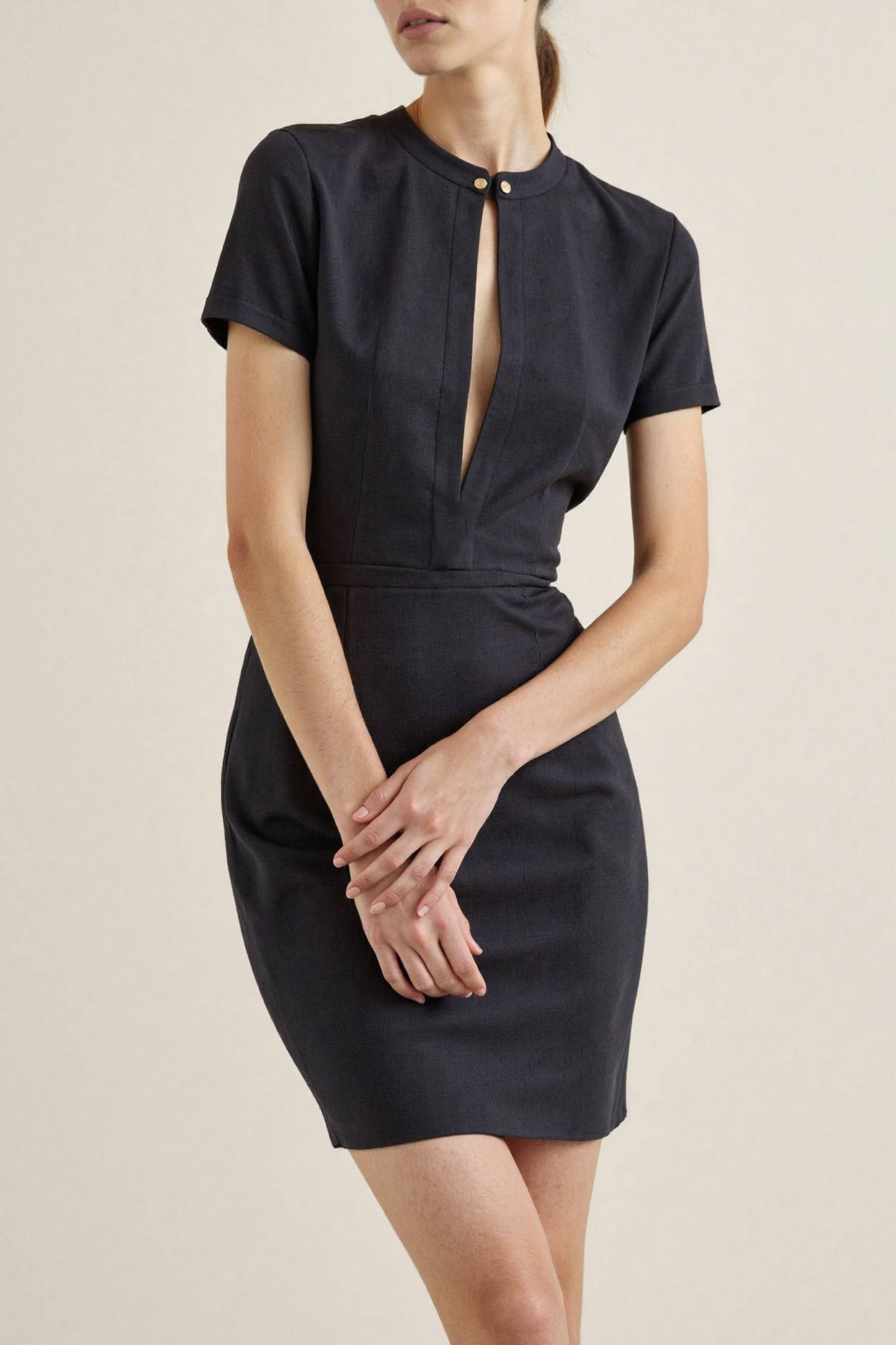 Daily Casual Dress Black Deep V Short Sleeve Mini Dress