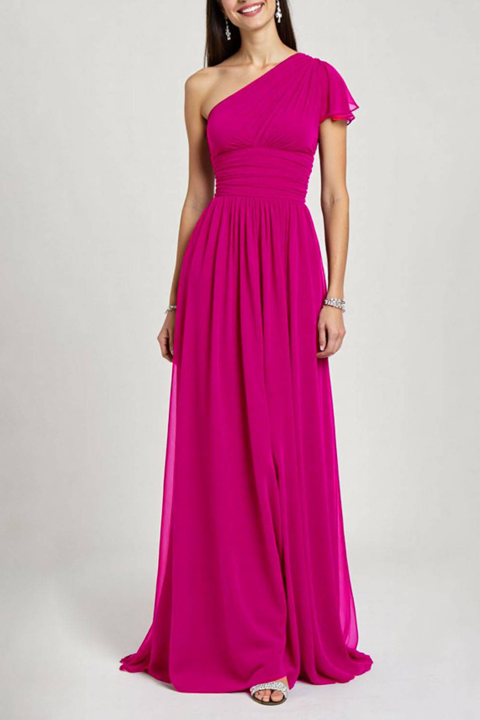 Formal Evening Dress Fuchsia One-Shoulder Chiffon Floor-Length Dress