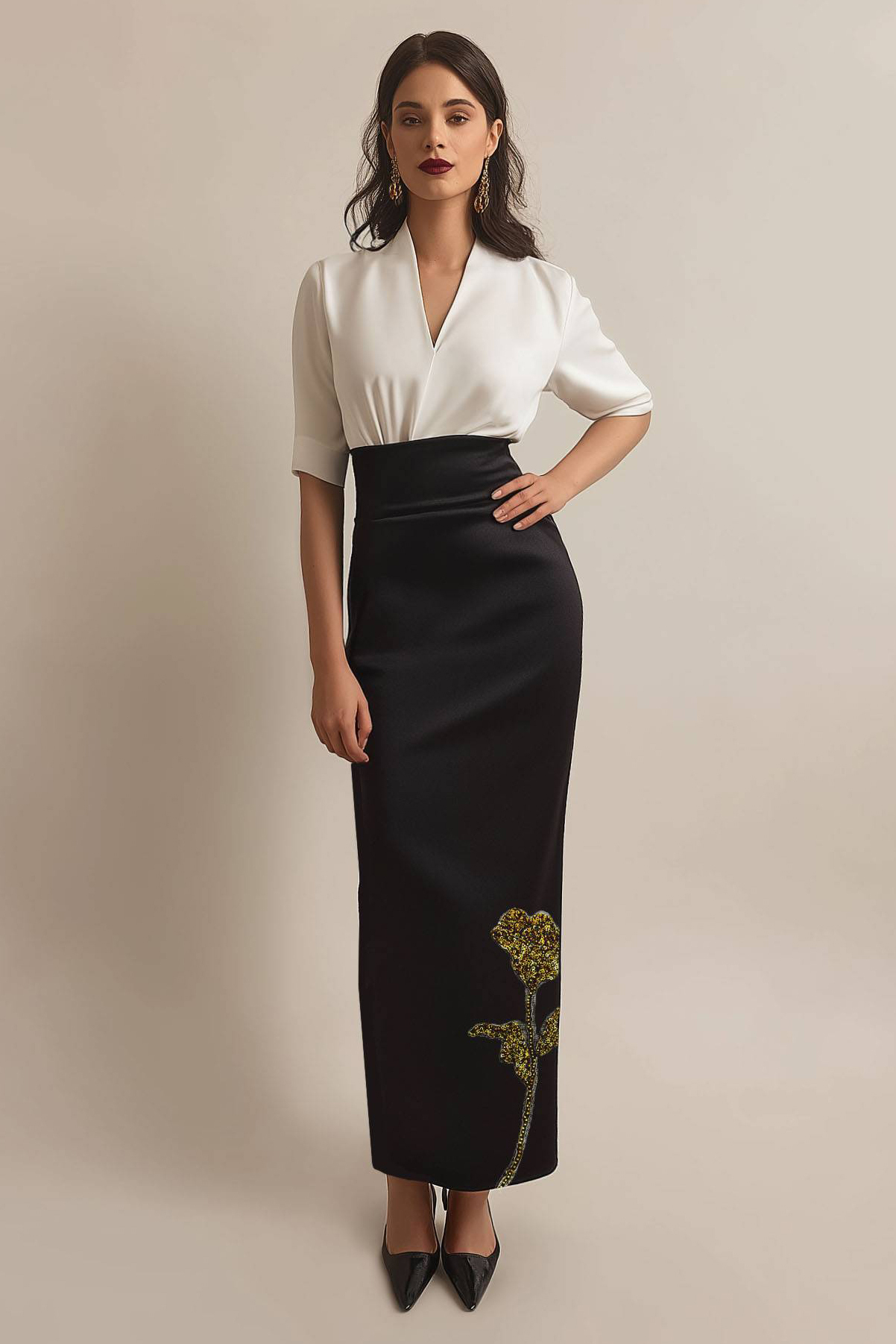 Semi-Formal Party Dress Colorblock Half Sleeve V-Neck Bodycon Maxi Dress