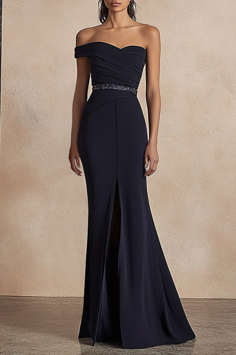 Formal Evening Dress Black One-Shoulder Slit Maxi Dress
