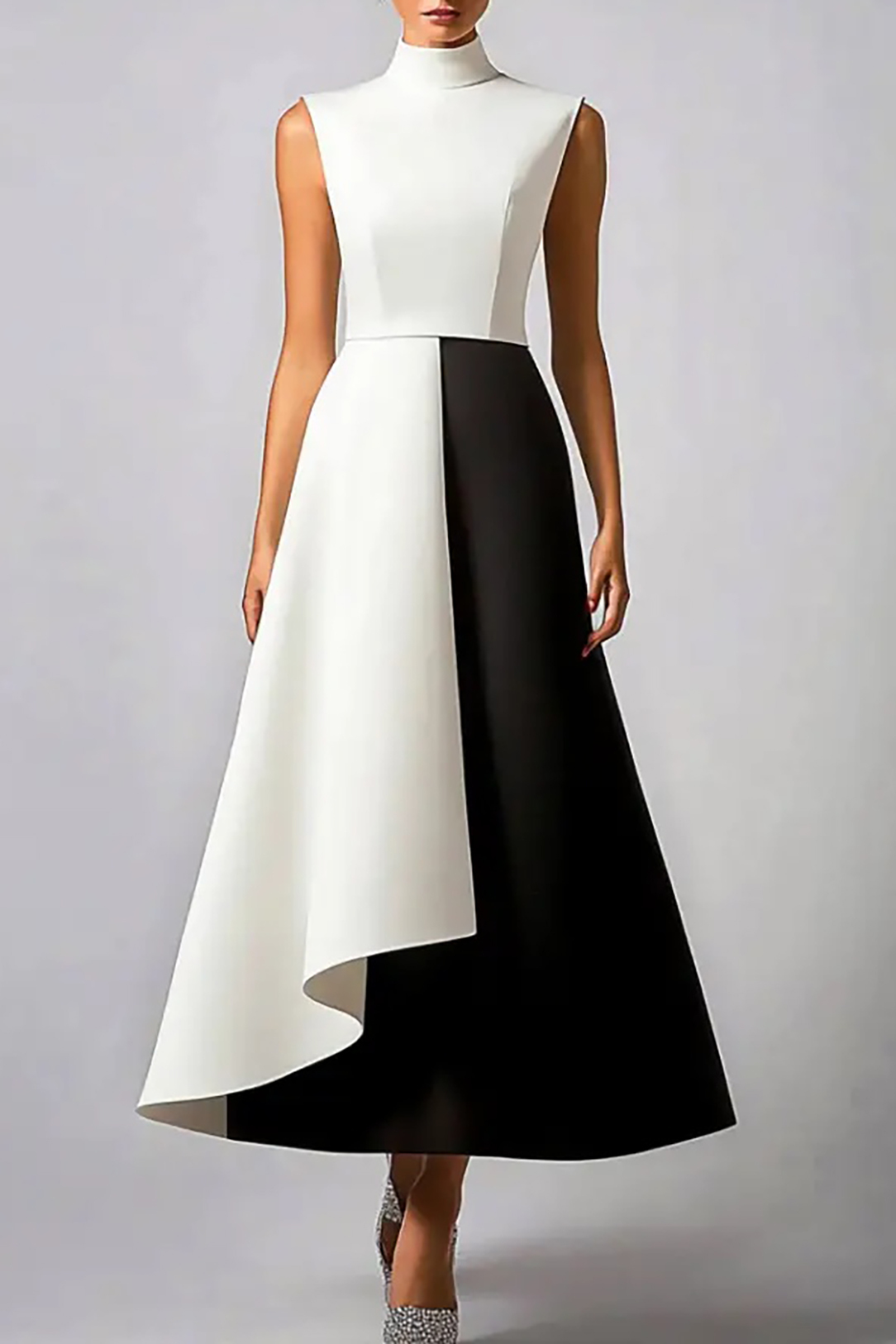 Formal Evening Dress Colorblock High Collar Sleeveless Maxi Dress