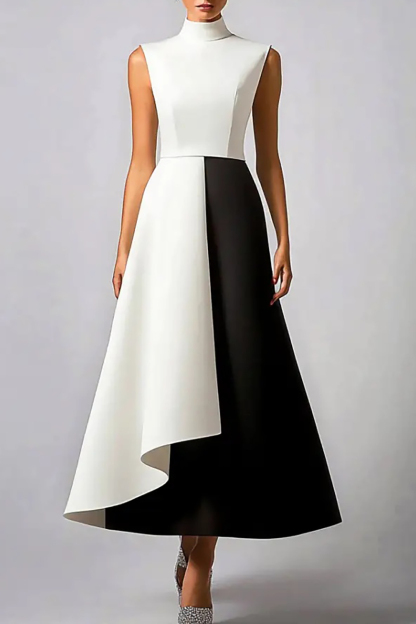 Formal Evening Dress Colorblock High Collar Sleeveless Maxi Dress