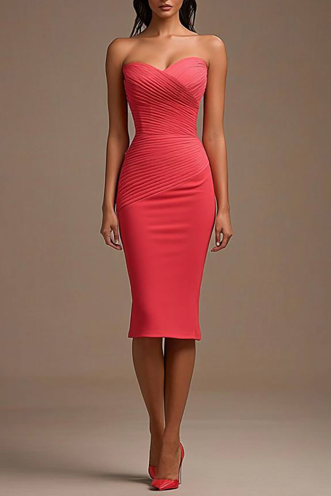 Semi-Formal Party Dress Red Strapless Pleated Knee-Length Dress