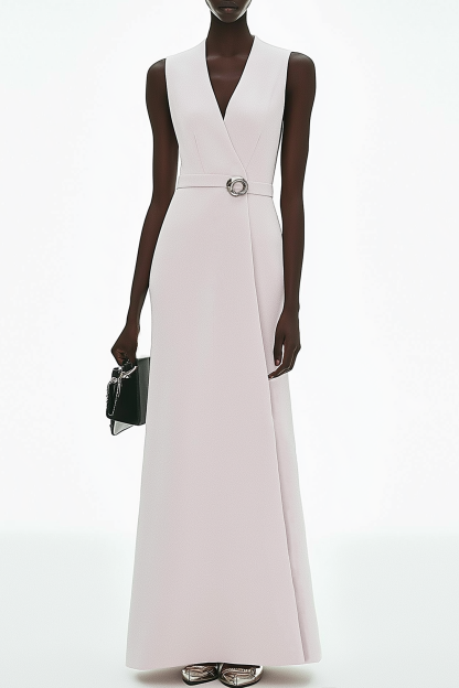 Party Semi-Formal Dress White V-Neck Maxi Dress