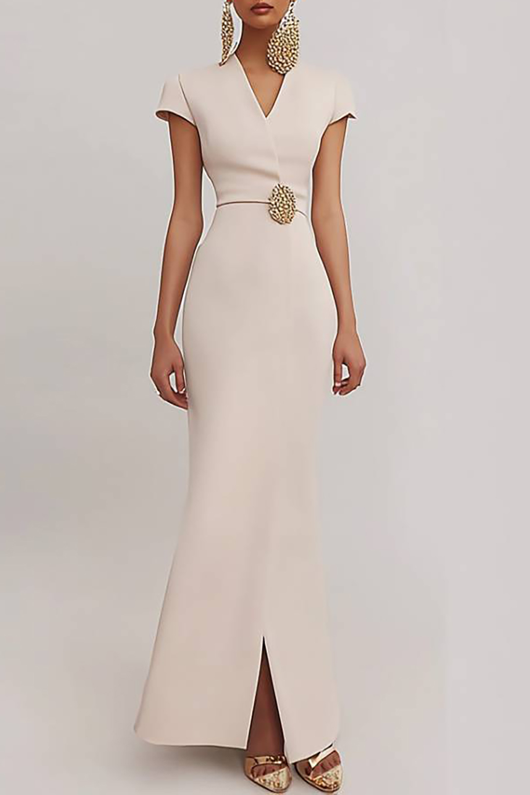 Party Semi-Formal Dress White V-Neck Maxi Dress