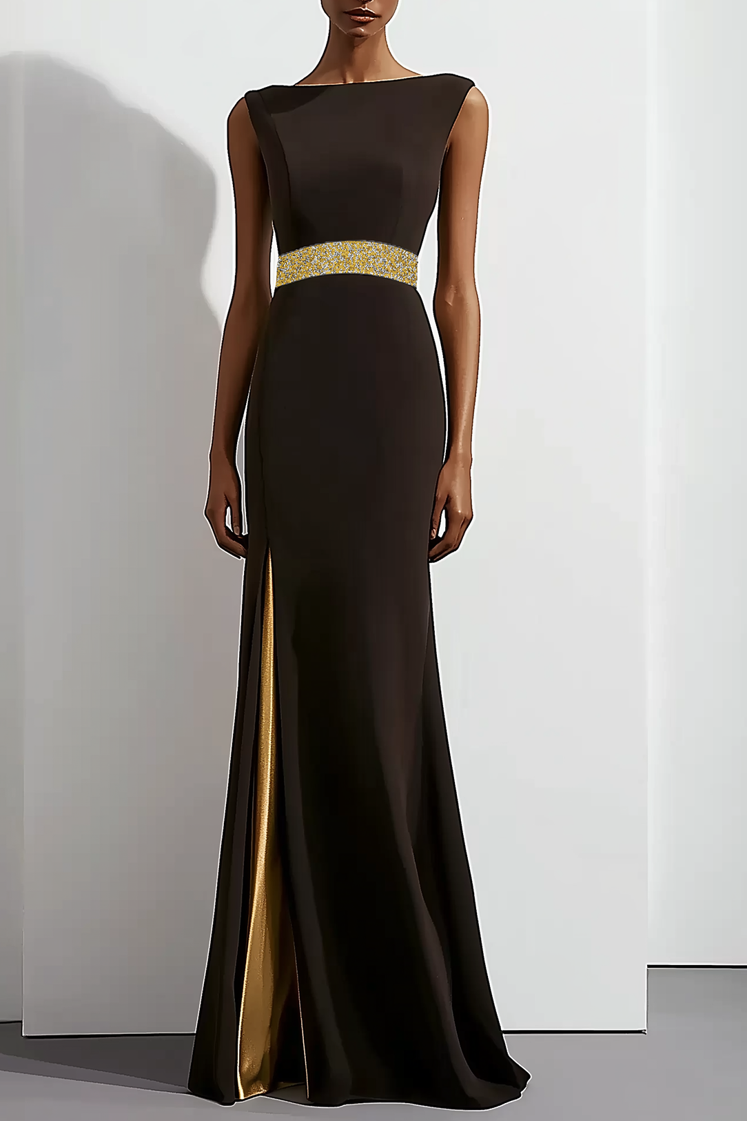 Formal Evening Dress Black Sleeveless Round Neck Floor-Length Dress