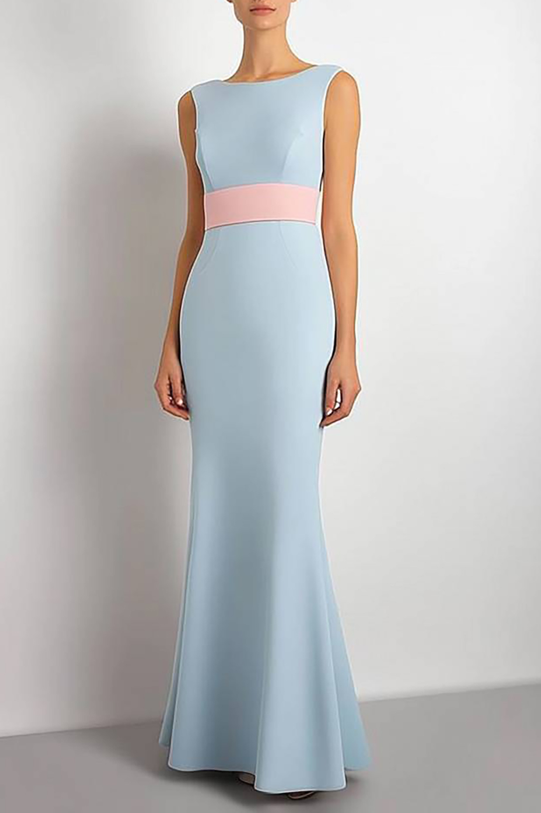 Wedding Guest Dress Light Blue Round Neck Sleeveless Mermaid Maxi Dres