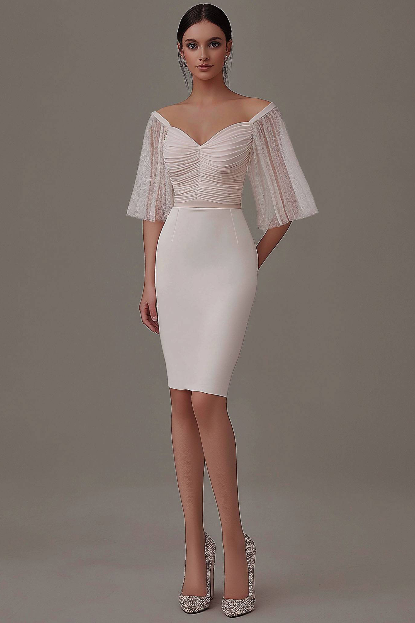 Party Dress Light Pink Off-Shoulder Ruched Fitted Knee-Length Dress