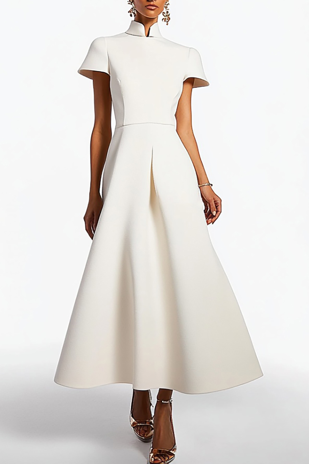 Evening Formal Dress Black White Stand Collar Sleeveless Slit Maxi Dre