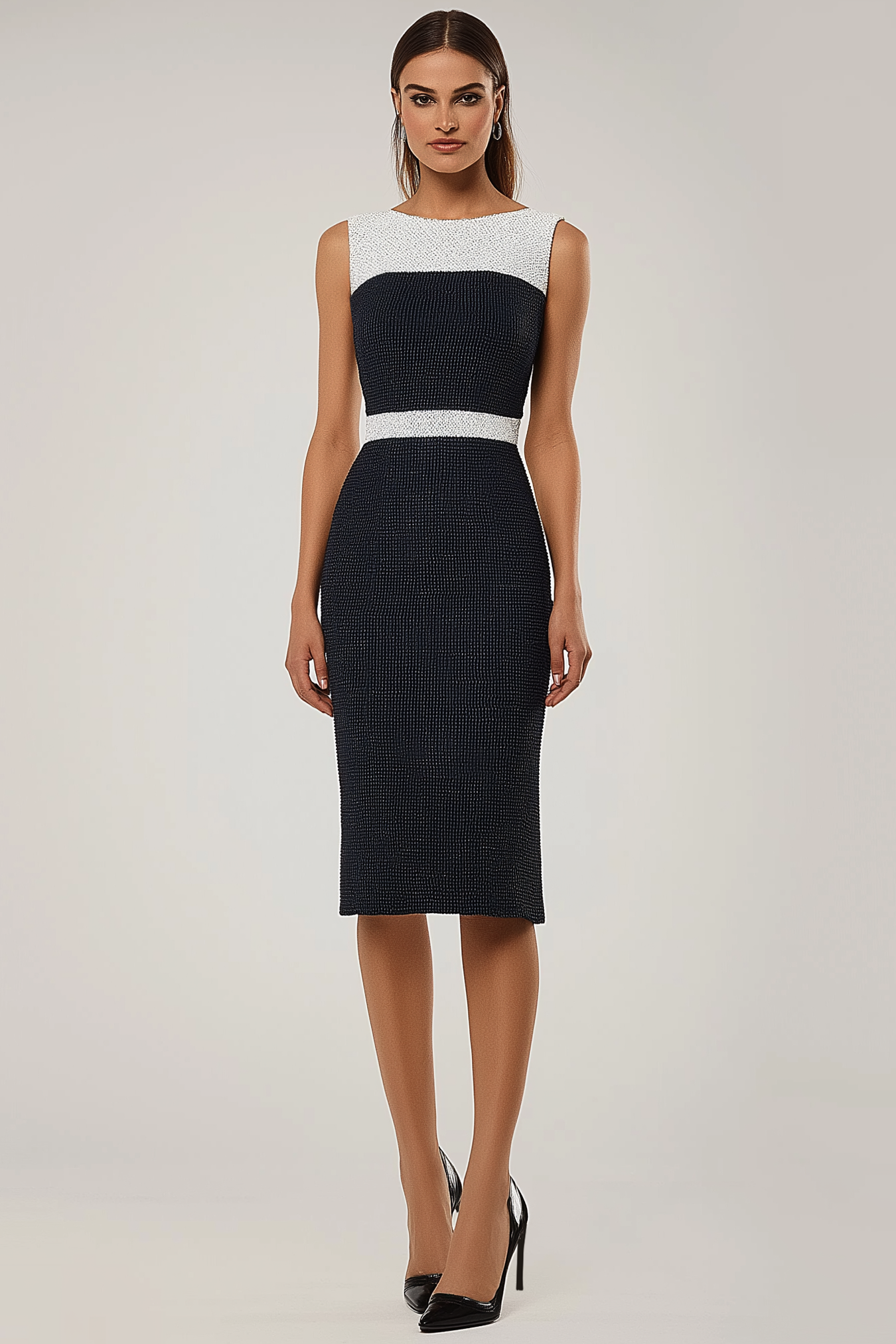 Cocktail Party Dress Black White Sleeveless Knee-Length Dress