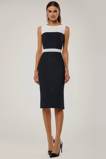Cocktail Party Dress Black White Sleeveless Knee-Length Dress