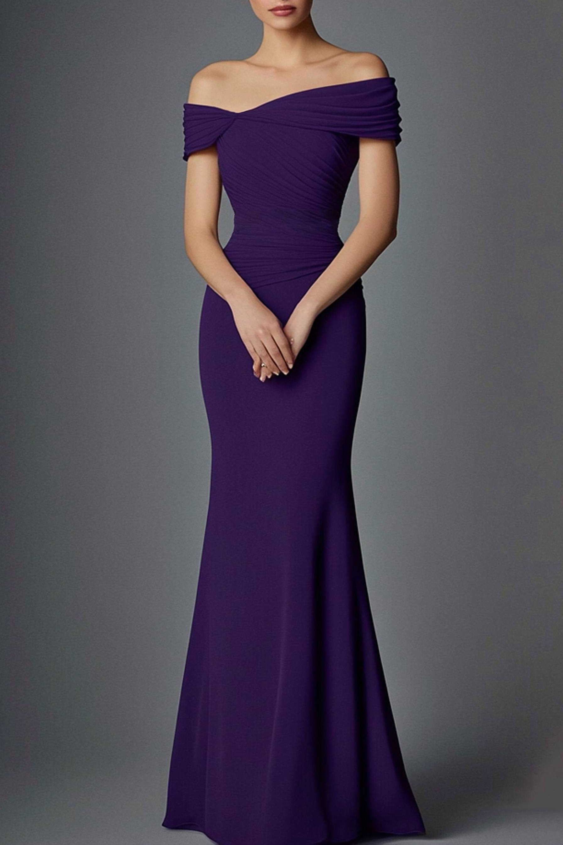 Wedding Guest Dress Purple Mermaid Floor-Length Mother of the Bride Dress