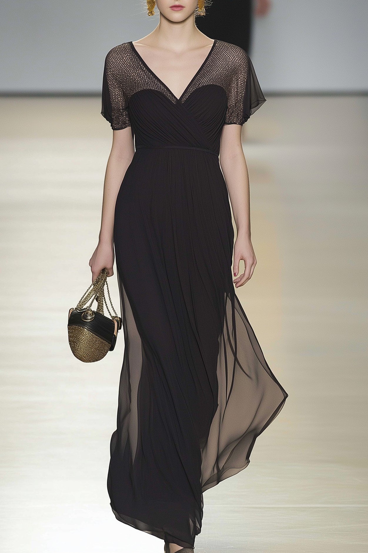 Semi-Formal Party Dress Black V-Neck Chiffon Maxi Dress