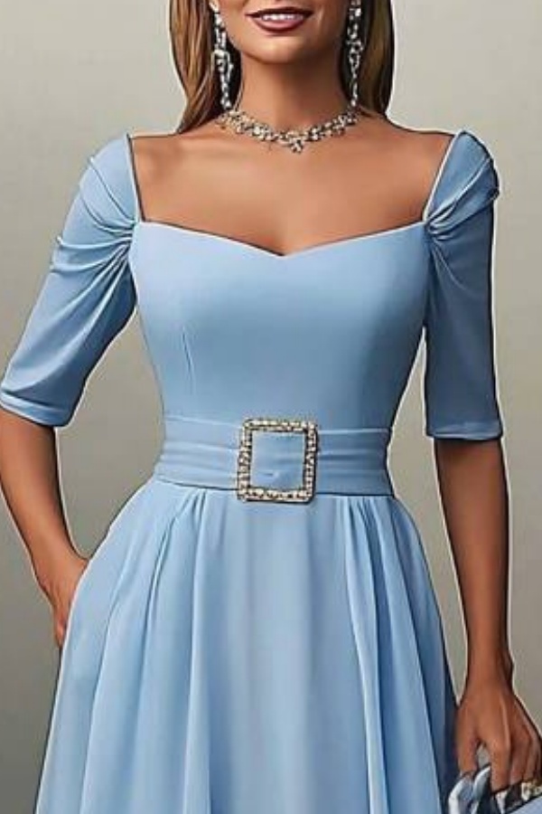 Formal Swing Dress Blue Sweetheart Neck Belted Maxi Dress
