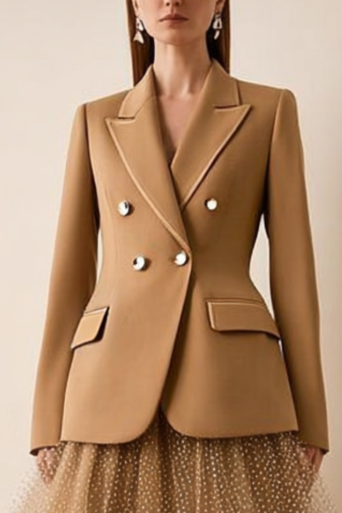 Party Suit Sets Khaki Lapel Long Sleeve Tiered Dress Maxi Skirt Set