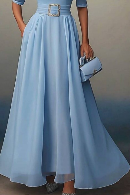 Formal Swing Dress Blue Sweetheart Neck Belted Maxi Dress