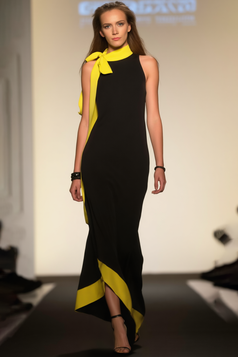 Party Dress​ Black Stand Collar Colorblock Maxi Dress