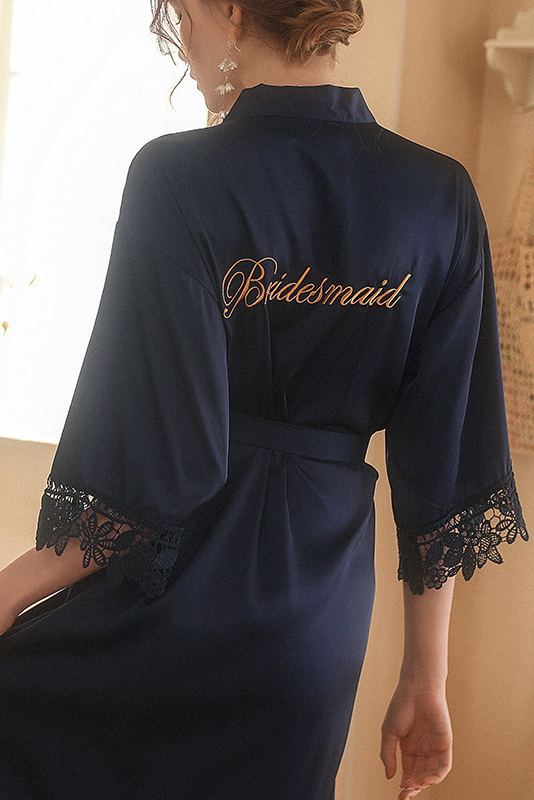 Bridal Pajama Robe White V Neck Satin Lace Robes Gown