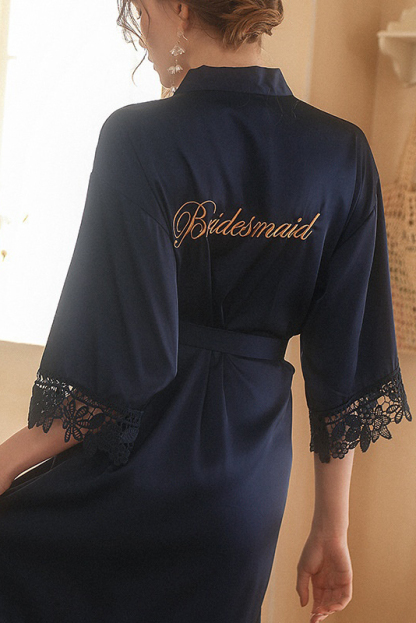 Bridal Pajama Robe White V Neck Satin Lace Robes Gown