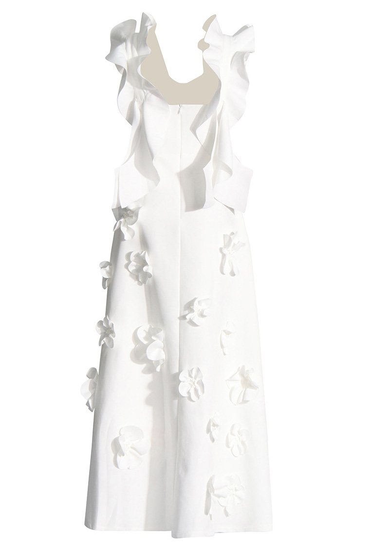 Party Flower Maxi Dress White 3D Flower Dress-chiclody