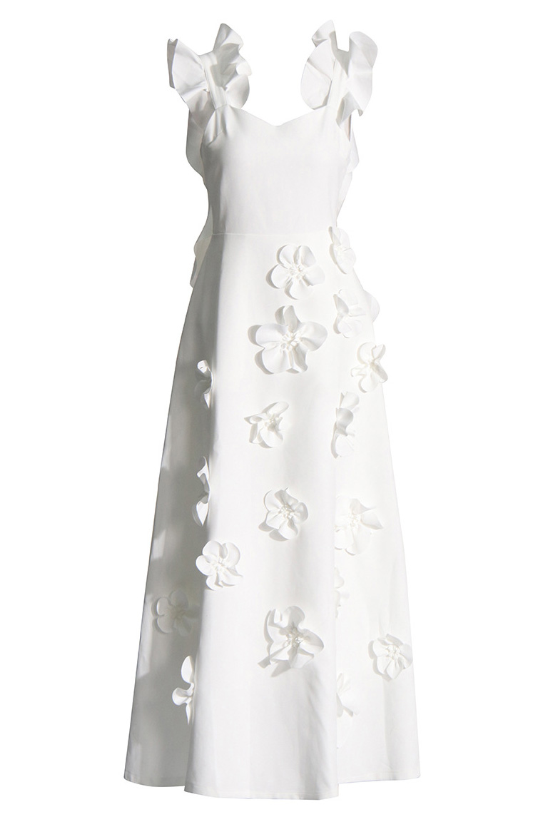 Party Flower Maxi Dress White 3D Flower Dress-chiclody