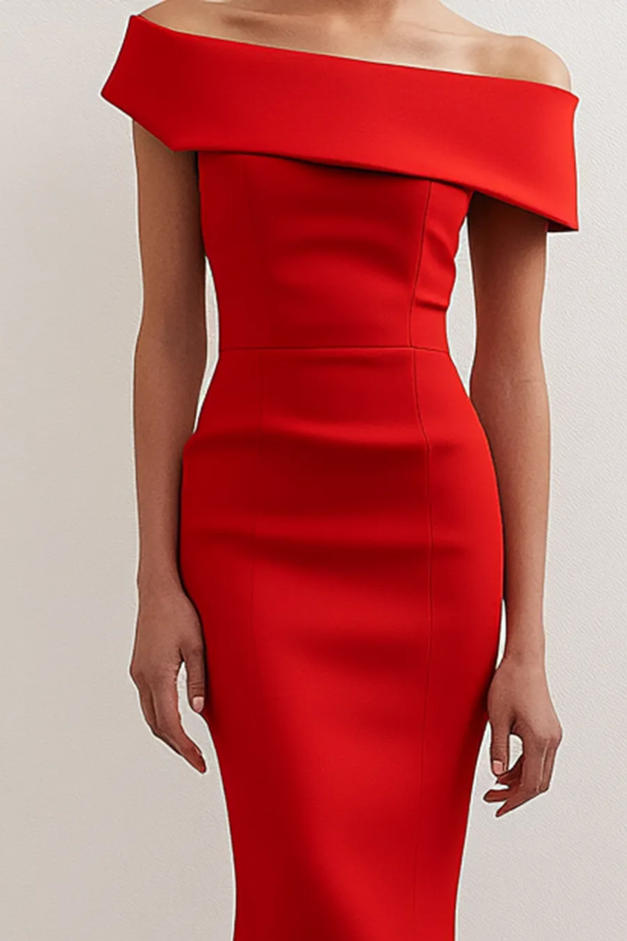 Cocktail Party Dress Off-Shoulder Red  Midi Dress