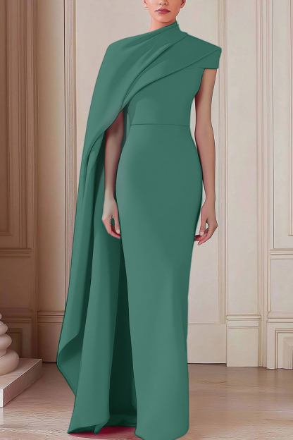 Formal Evening Dress One-shoulder Cape Light Pink Slim Maxi Dress