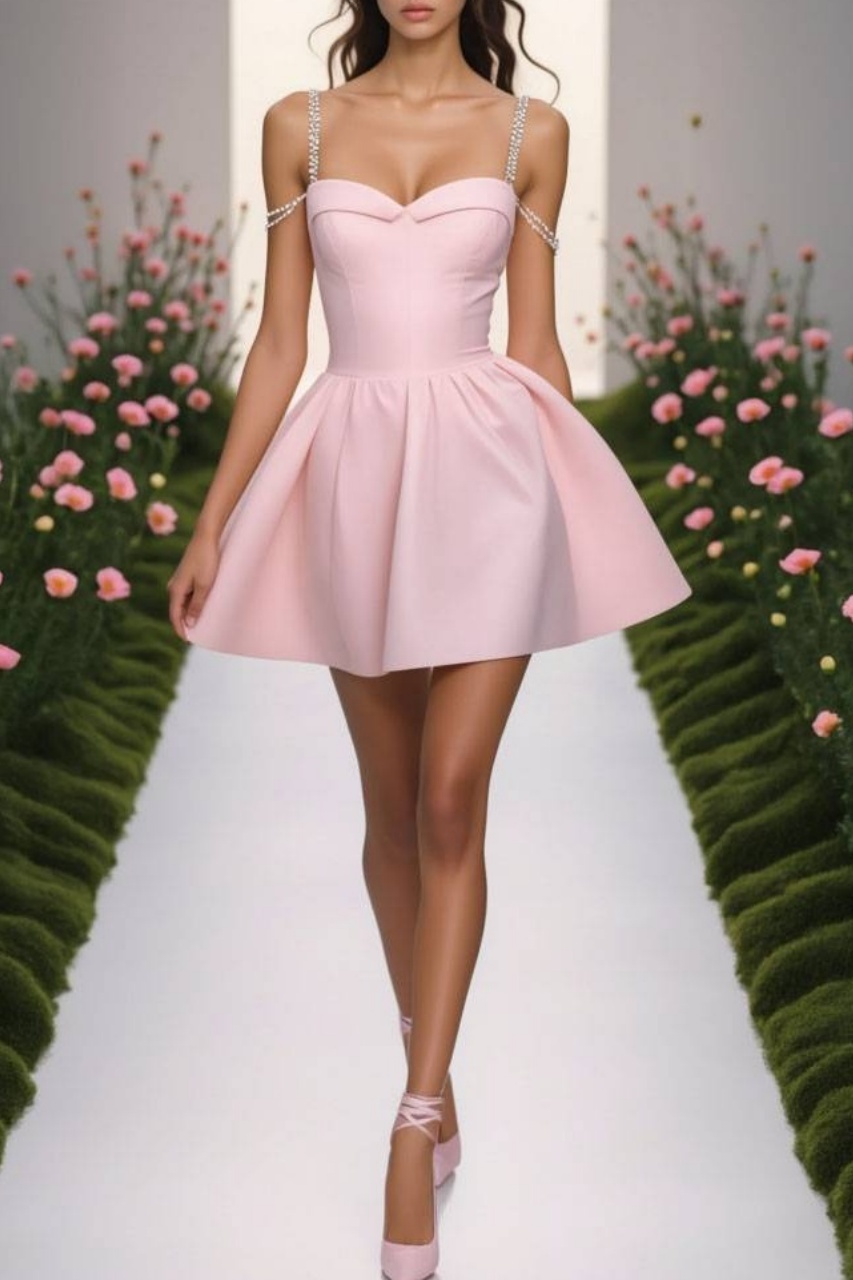 Homecoming​ Party Dress​​ Pink Spaghetti Strap Mini Dress