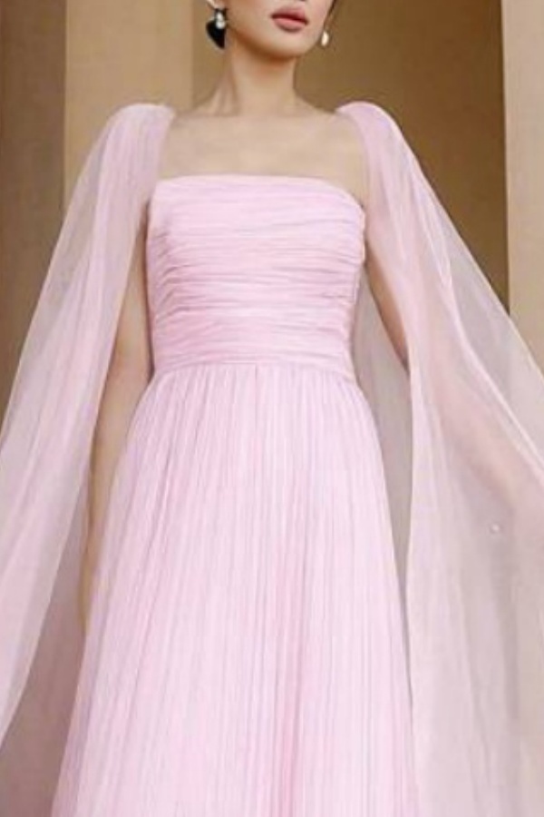 Formal Swing Dress Pink Strapless Cape Maxi Dress