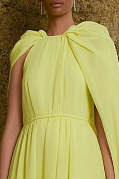 Formal Dress Yellow Crew Neck Cape Maxi Dress
