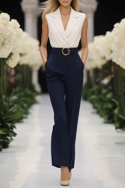 Business Vest Pant Set ​​Navy Lapel Sleeveless Two-Piece