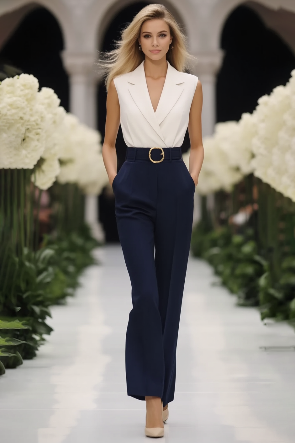 Business Vest Pant Set ​​Navy Lapel Sleeveless Two-Piece