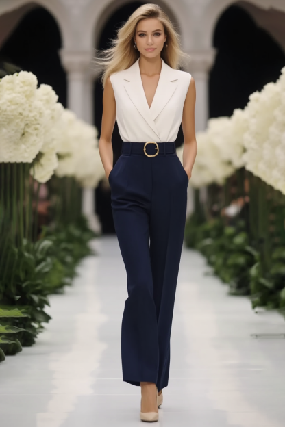 Business Vest Pant Set ​​Navy Lapel Sleeveless Two-Piece