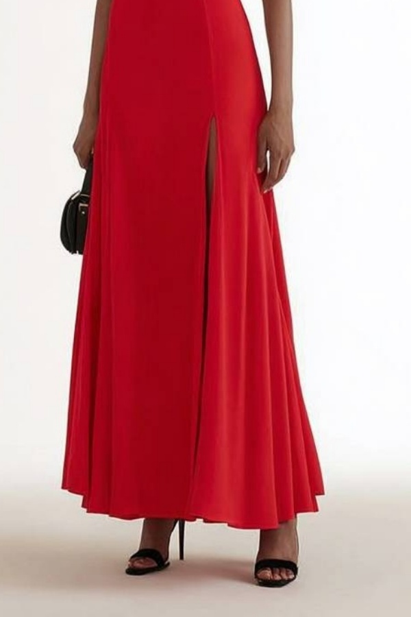 Formal Evening Dress Red Off Shoulder Slit Maxi Dress