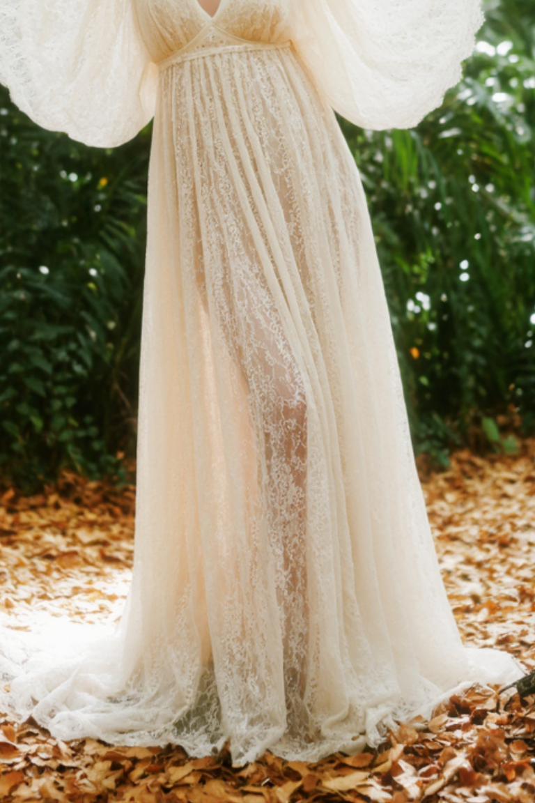 Bohemian Lace Dress White Deep V Floor-Length Dress