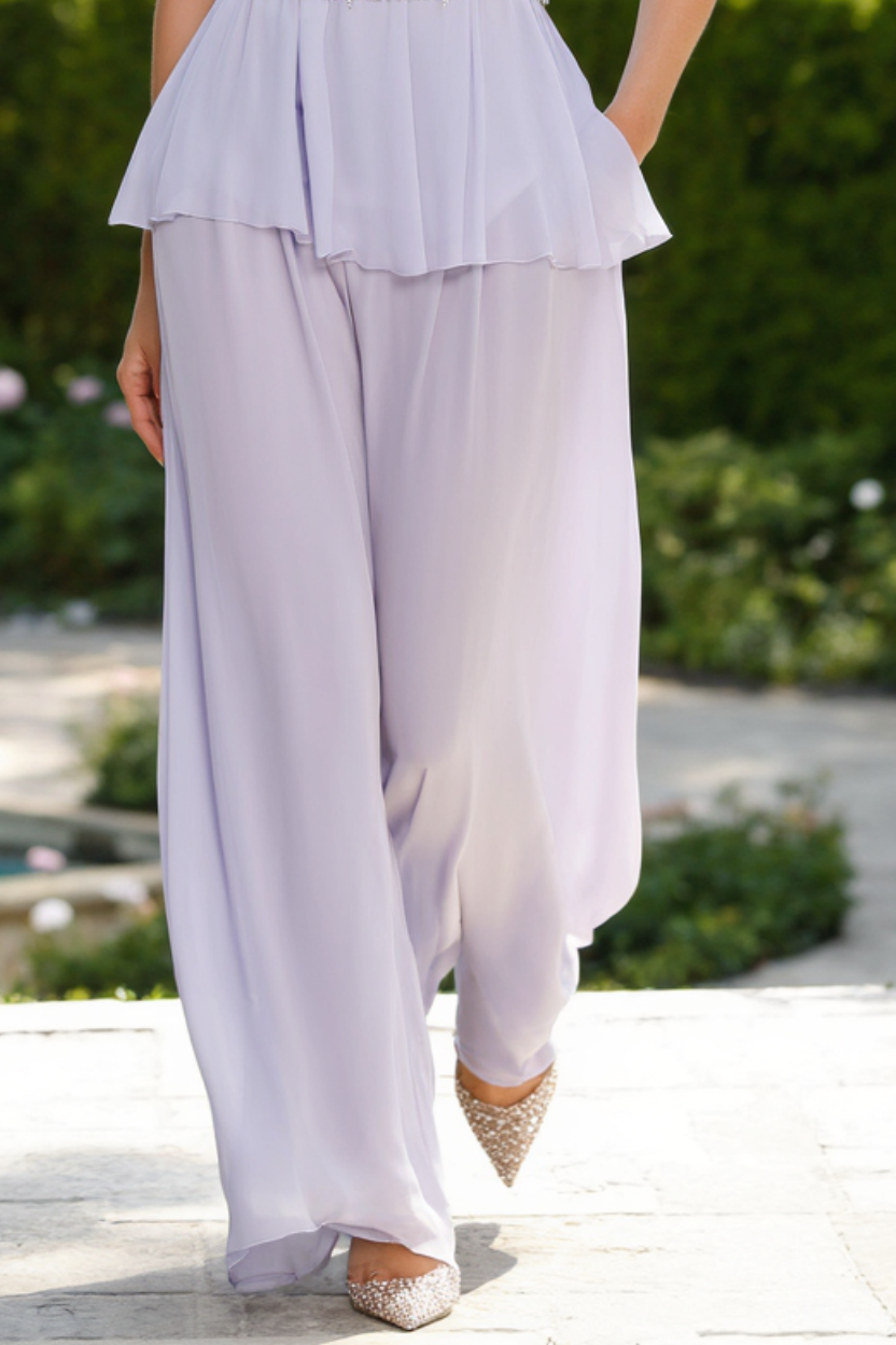 Modern Set Purple Halter Neck Belted Pocket Pants Set