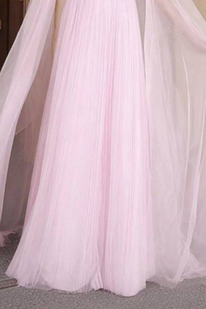 Formal Swing Dress Pink Strapless Cape Maxi Dress