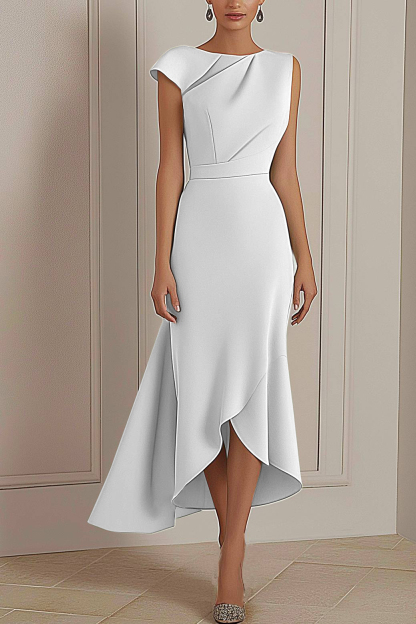 Daily Party Dress Sage Green Round Neck Asymmetric Midi Dress