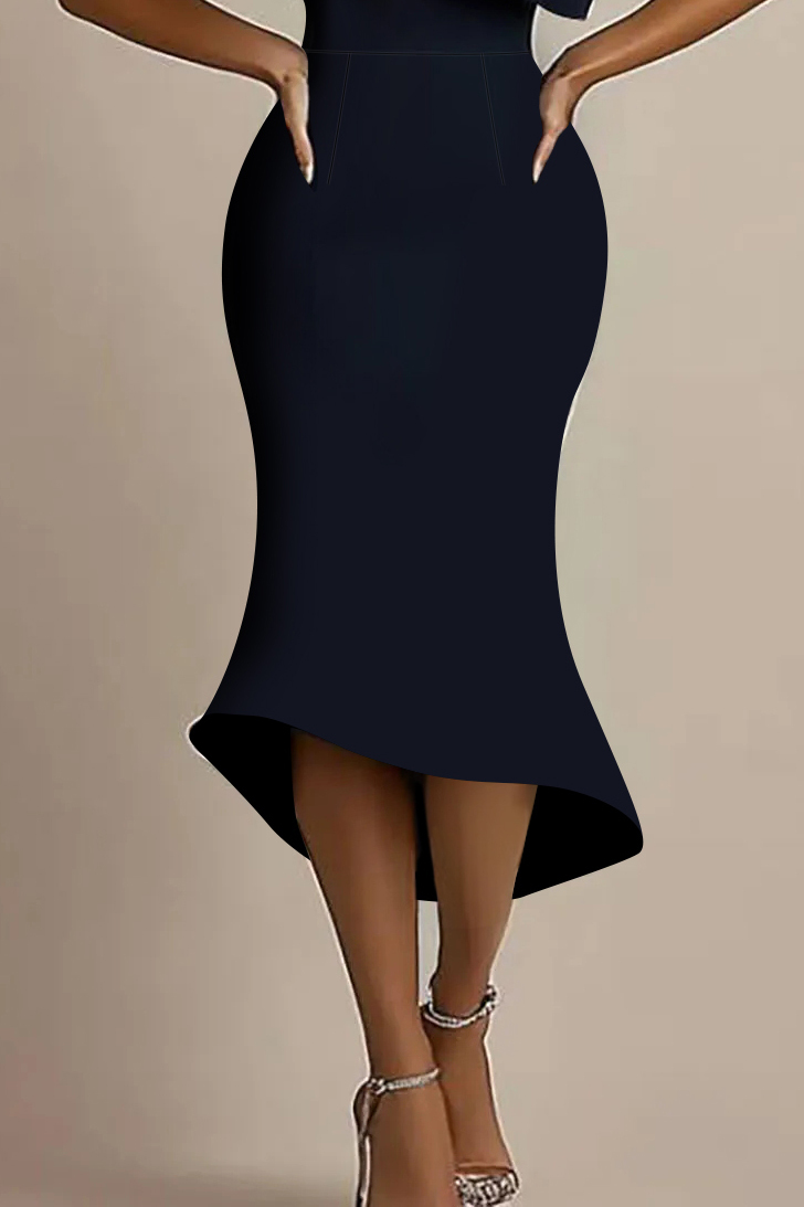 Cocktail Party Dress Black Strapless Bow Detail Fitted Mermaid Midi Dress