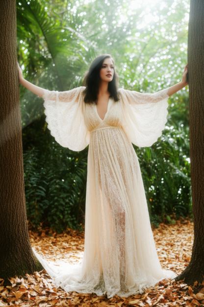 Bohemian Lace Dress White Deep V  Floor-Length Dress