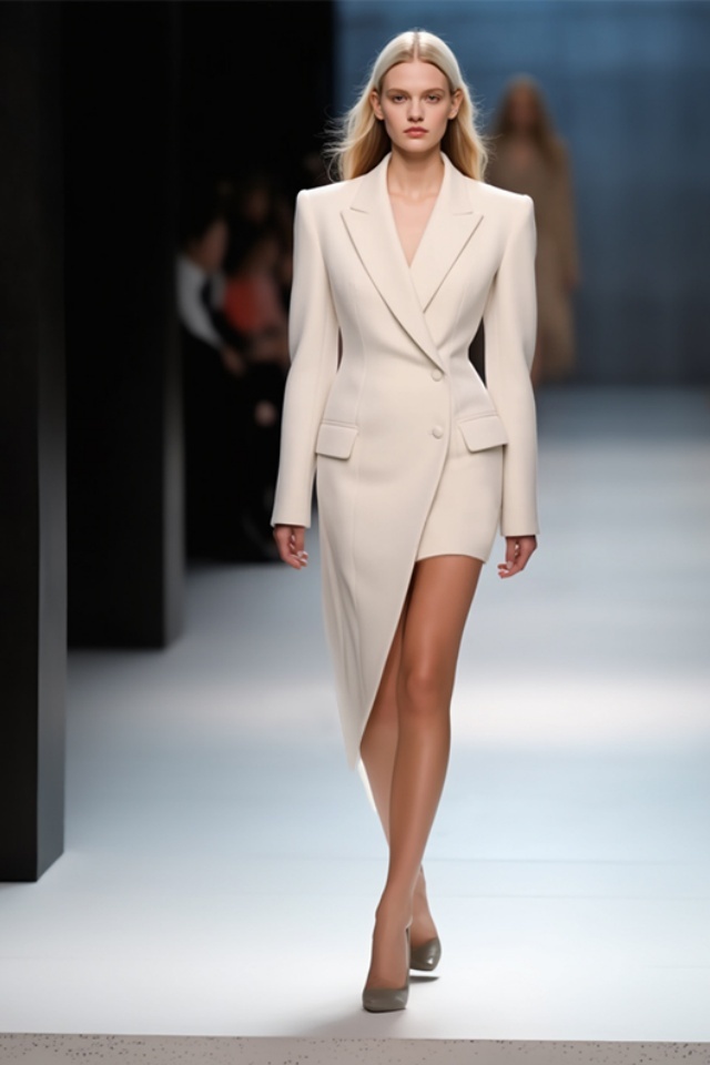 Blazer Dress Beige Lapel Mini Dress