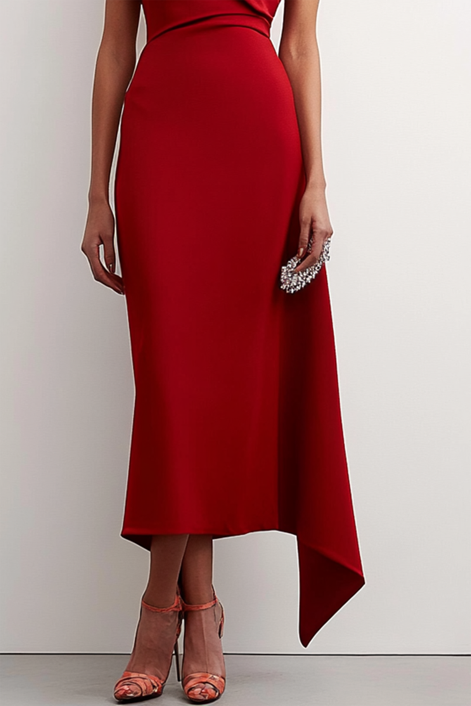 Women's Cocktail Party Dress Christmas Off-Shoulder Red  Midi Dress