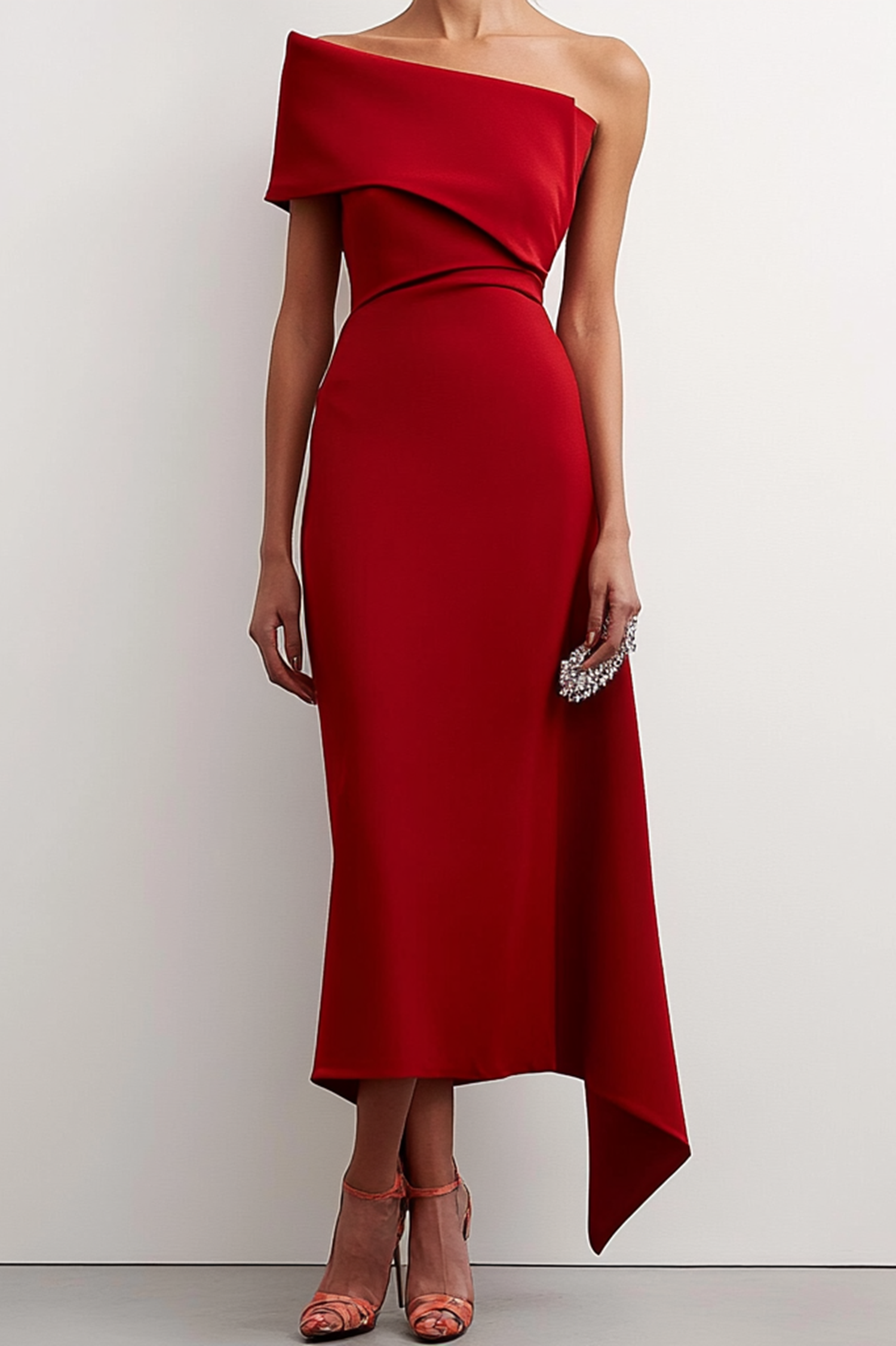 Women's Cocktail Party Dress Christmas Off-Shoulder Red  Midi Dress